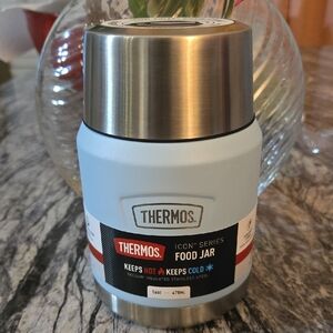 Thermos Icon Series White and Silver Food Jar